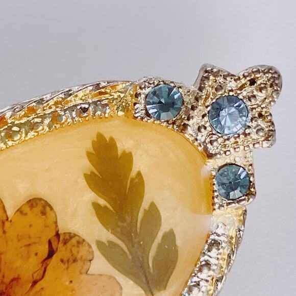 VTG 1950s Brooch Dried Flower Glass Rhinestones Lucite Navette Silver Tone Pin - Picture 4 of 11